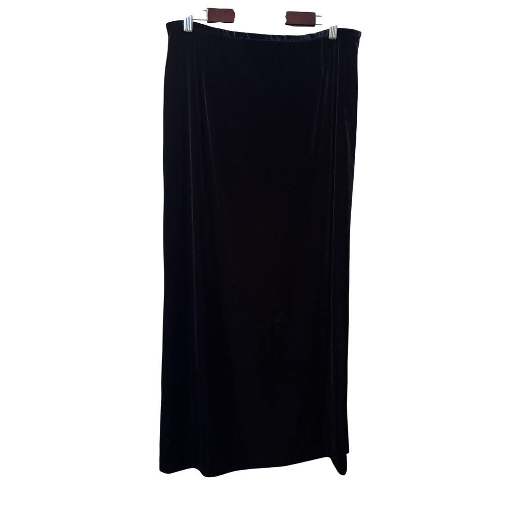 Y2K Jax Essentials Womens XL Black Velvet Maxi Skirt Back Slit Formal Evening